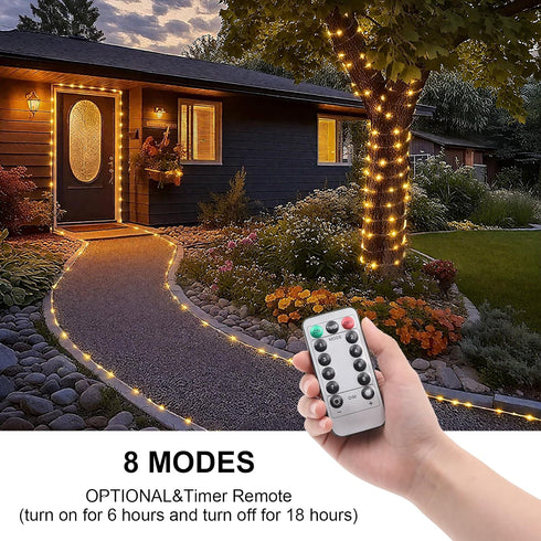SFNDOU 2 Pack 66ft 200LED 8 Battery Powered String Lights Waterproof with Remote Total Timer Modes Battery Operated