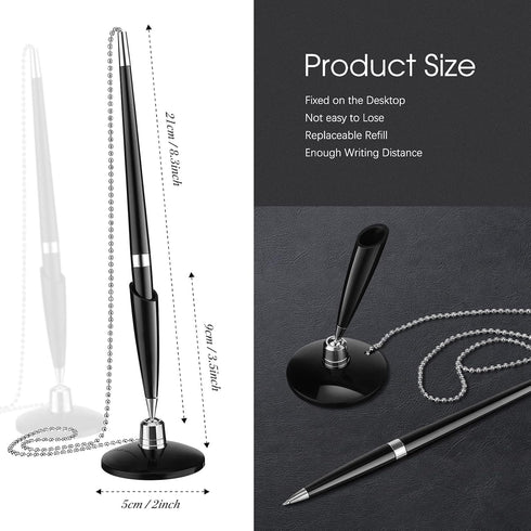 Zonon Secure Pen with Adhesive Pen Chain and Security Pen Holder Black Desk Pen with Chain Ink Reception Counter Pen for Home Office Supplies(6 Pieces) by Zonon