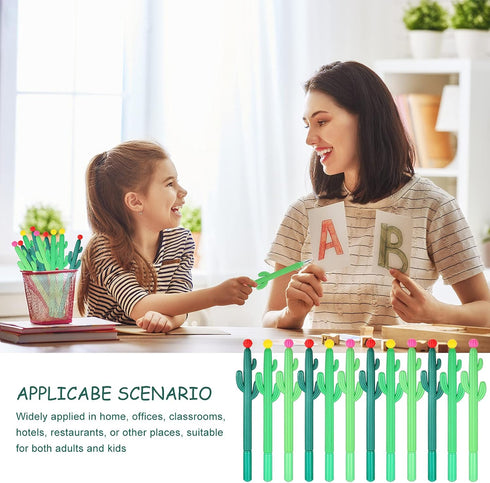 Outus 24 Pieces Cactus Shaped Roller Pens, Green Cactus Pens with Black Gel Ink for Classroom and Office Supplies (Cute