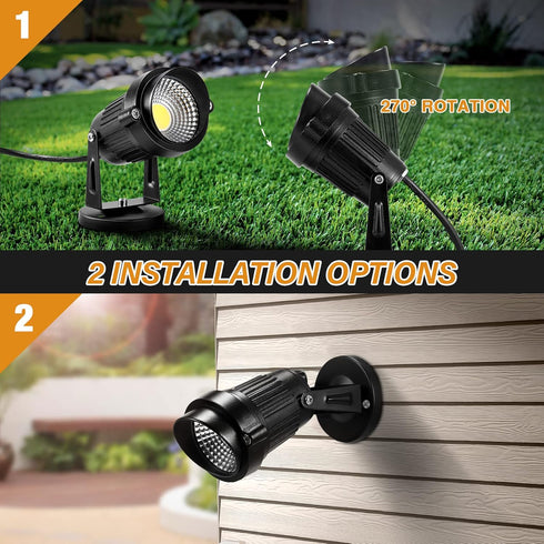 5W 110V IP65-3000K 5ft (2 Pack) LemonBest Landscape Lights - Outdoor Spotlight - Waterproof Warm White LED Landscape