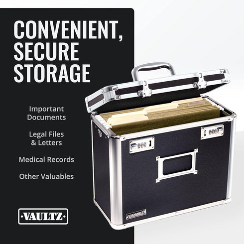 Vaultz File Organizer Storage Box, 14 x 7 x 12.19 Inch, Portable Locking Storage Totes with Dual Combination Locks