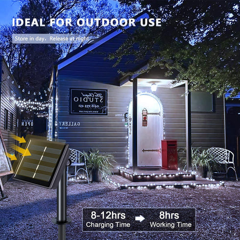 4 Pack 100 33ft 8 JMEXSUSS LED Solar String Lights for Outside, White Solar Fairy Lights Outdoor Waterproof, Modes