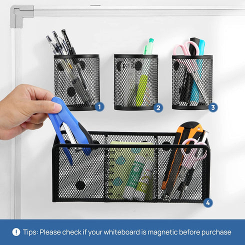 VICNOVA Magnetic Pencil Holder, Metal Storage Basket with Strong Magnets for Whiteboard, Classroom