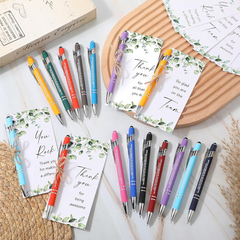 Qilery 24 Sets Employee Appreciation Gifts - School Staff Gifts, Thank You Gifts, Green Leaves Greeting Cards, Stylus