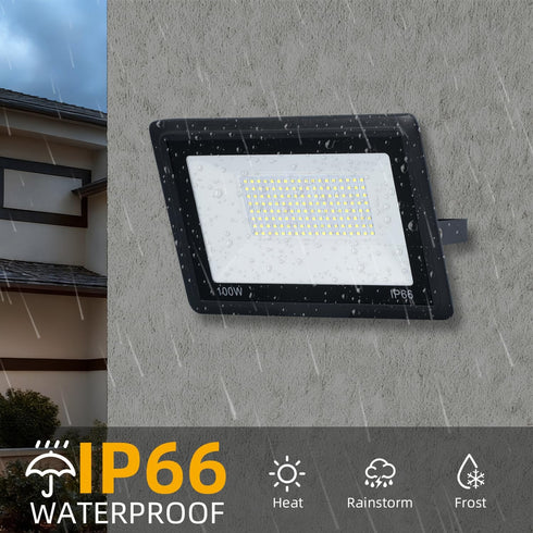 100W 2pack 10000lm 6500k IP66 LED Flood Lights Outdoor, Bright Led Work Light with Plug, Daylight White Outdoor LED