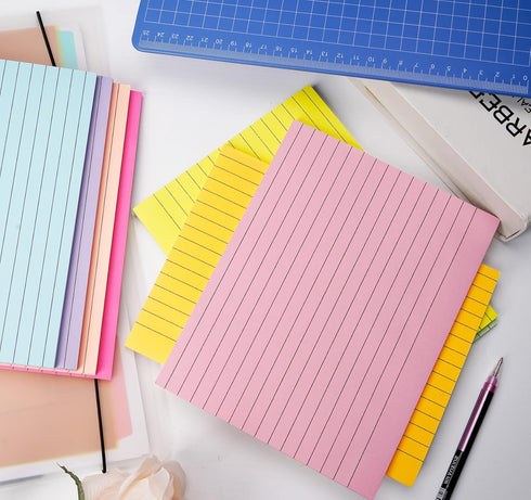 Lined Self Stick Post-it Notes, 6 x 8 in, 8 Pack Large Ruled Stickies, Strong Adhesive, 50 Sheets/Pad for Home, Office,