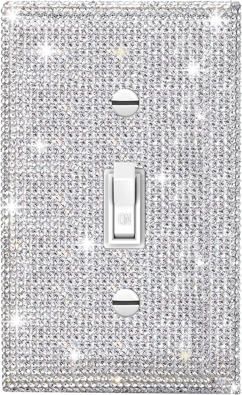 Silver Bling Rhinestones Single Toggle Switch Light Switch Cover Plates - Cute Sparkling Wall Plates for Home
