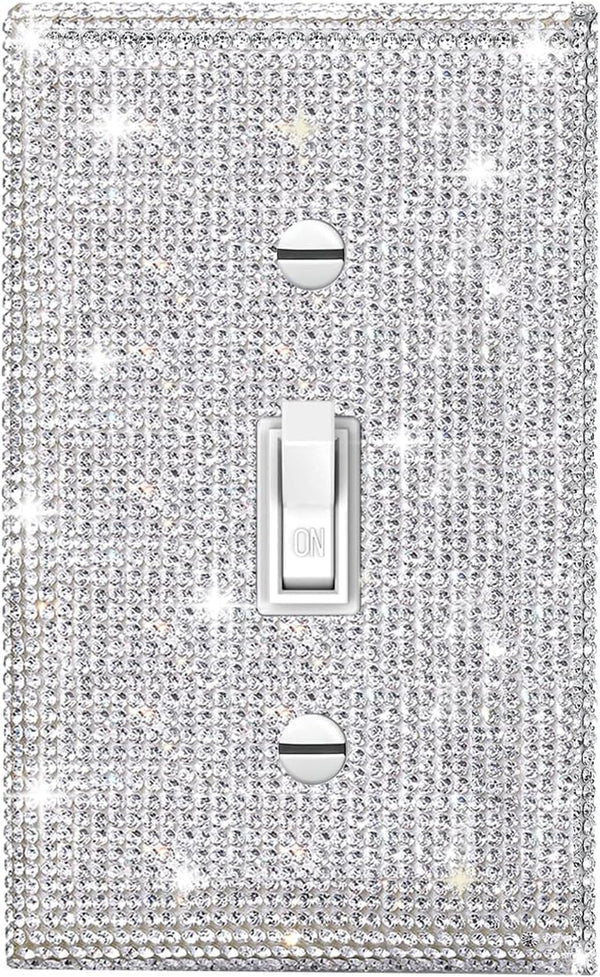 Silver Bling Rhinestones Single Toggle Switch Light Switch Cover Plates - Cute Sparkling Wall Plates for Home