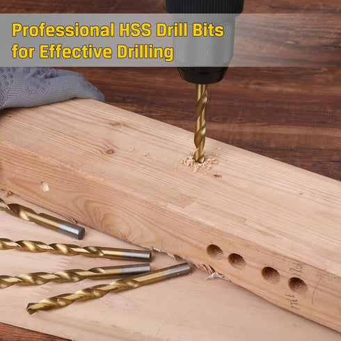 276pc Titanium Twist Drill Bit Set with S2 Bits, 135° Tip High Speed Steel, Sizes from 1/16" to 1/2", Clear Lid Case