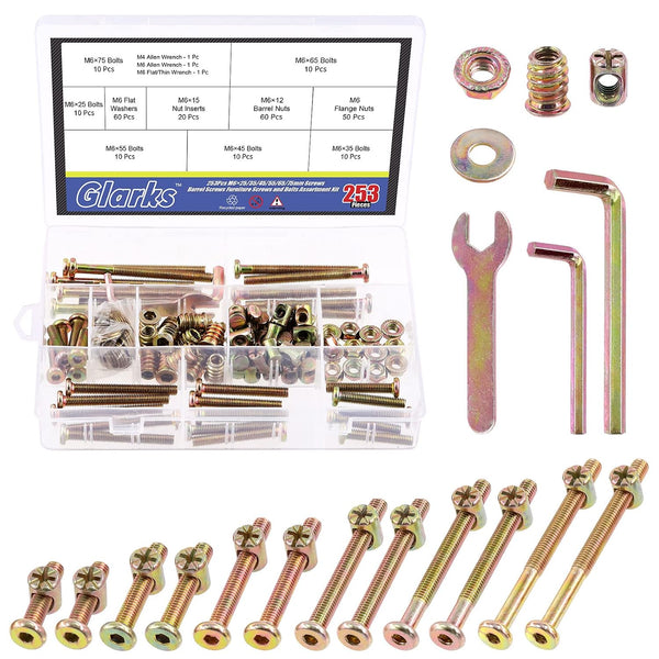Glarks 253Pcs M6 Baby Bed Crib Screws Hardware Replacement Kit, M6x25/35/45/55/65/75/85MM Hex Socket