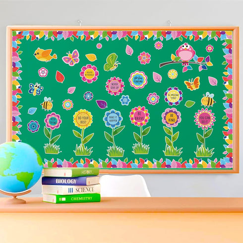 Spring Flower Butterfly Bulletin Board Decorations, Affirmation Cutouts and Borders Set for Classroom Decor