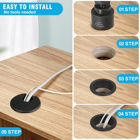 1-3/8" Black Desk Grommet with Bi-Metal Hole Saw, JTemgle Plastic Cable Hole Cover, 7 Pieces for Cord Management