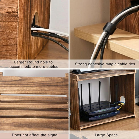 Large Wooden Router Box Hider, Wifi Router Cable Storage Box, Decorative Modem Shelf Hider Cover for Home Power Strip