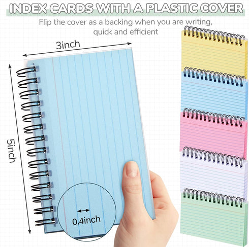750 15 3x5 Inch Pcs/ Pads Spiral Index Cards Ruled Flash Cards with Ring Colorful Punched Lined Note Card Book
