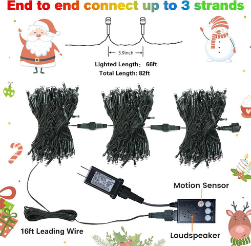 82FT 200 Toodour LED Christmas Lights Outdoor, Indoor String Lights with Music, Motion Sensor Multicolor Tree Light