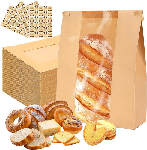 100 Pack Paper Bread Bags for Homemade Bread with Window and 100