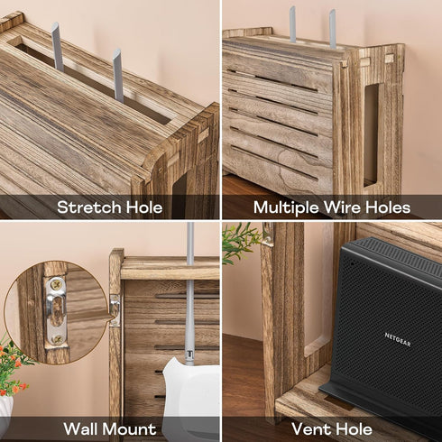 14.9 9.8 5.6 Wooden Router Shelf Wall Mount WiFi Router Storage Box Modem Cable Router Cover Organized Power Strip