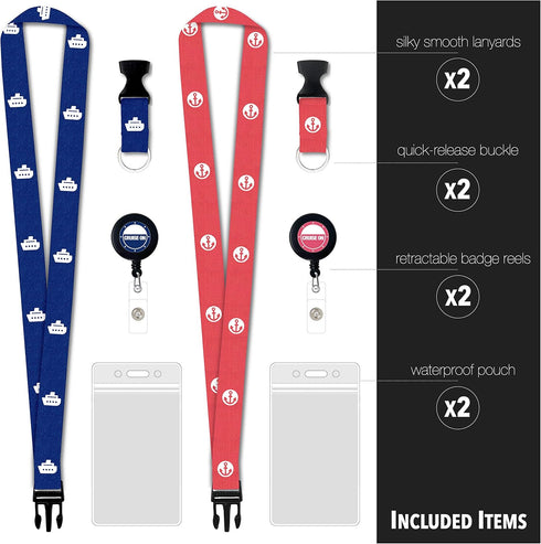 Cruise On Cruise Lanyard for Ship Cards – 2-Pack Retractable Badge & Waterproof Key Card Holder for Ship Cards, Cruise