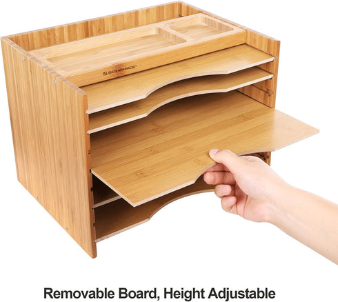 SONGMICS Bamboo File Organizer Paper Sorter with 5 Adjustable Shelves, Top Storage Compartments, Natural UOFS44Y