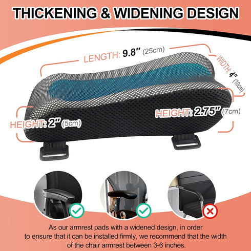 Upgraded Office Chair Arm Pads with Cooling Gel, Ergonomic Memory Foam Armrest Pads for Desk Chair Armrest Cushions