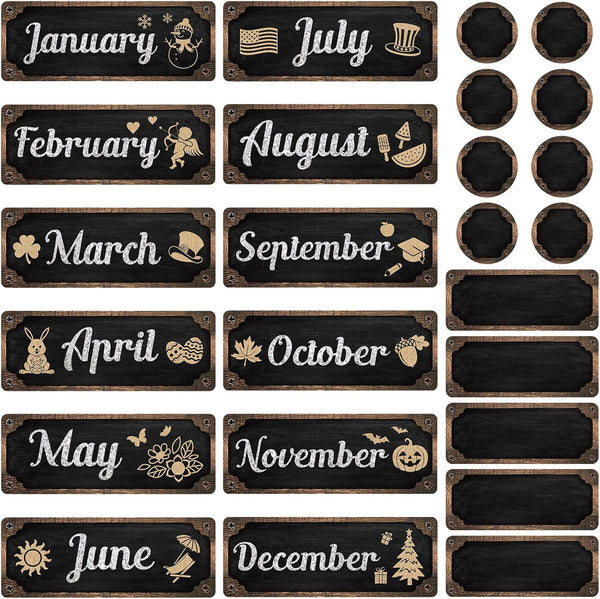 Gueevin 60 Pcs Industrial Chic Months of the Year Bulletin Board Set, Holiday Monthly Headliners