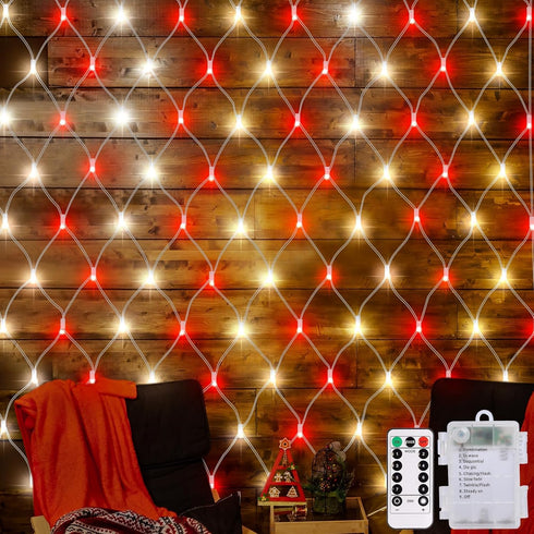 echosari Christmas Net Lights Battery Operated, 5ft x 5ft 100 LED Net
