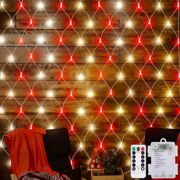 echosari Christmas Net Lights Battery Operated, 5ft x 5ft 100 LED Net