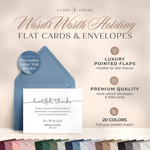Curio Press Funeral Thank You Cards with Envelopes, Custom Stationery with Name & Prewritten Message Sympathy Cards