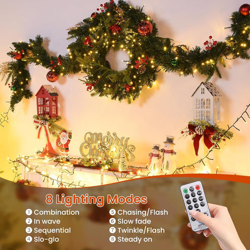 400 49FT 8 Cluster Lights Christmas Led Fairy Lights Green Wire Twinkle Lights with Remote Modes String Lights Timer