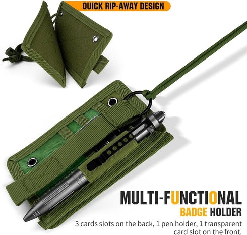 IronSeals Tactical ID Card Holder Detachable Hook & Loop Badge Holder with Key Ring and Adjustable Neck Lanyard