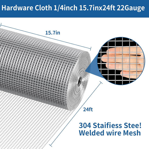 1/4 inch 22 Fence(15.7in24ft) apbgwj Stainless Steel Welded Wire Mesh, Hardware Cloth, Gauge Chicken Wire Fence Mesh