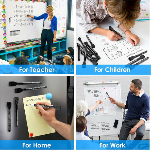 maxtek Black Fine Tip Magnetic Dry Erase Markers, Low Odor Whiteboard Markers with Eraser for Kids and Calendar Boards