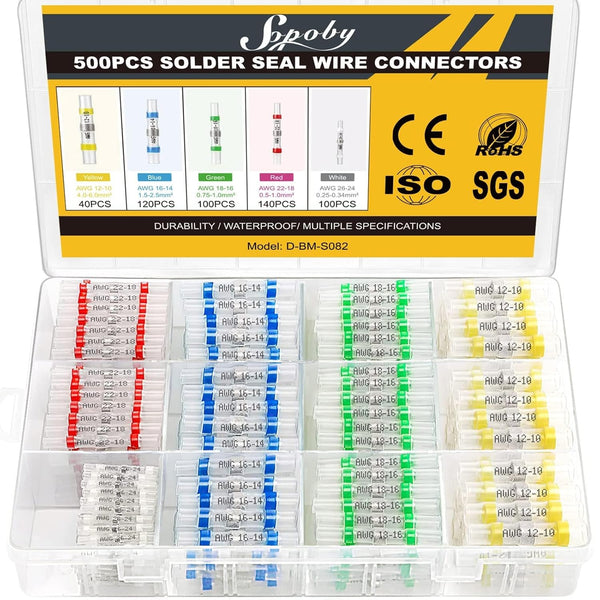 Sopoby 500PCS Solder Seal Wire Connectors, Self Soldering Heat Shrink Butt Connector for Marine Automotive Electrical