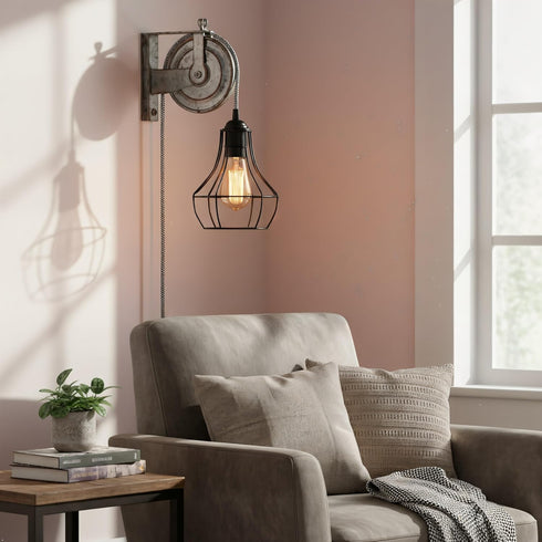 Set 15 E-26 Bulb, Rustic State Black Fabric Cord with Toggle Switch Feet Hanging Pendant Light Fixtures, Uses Standard