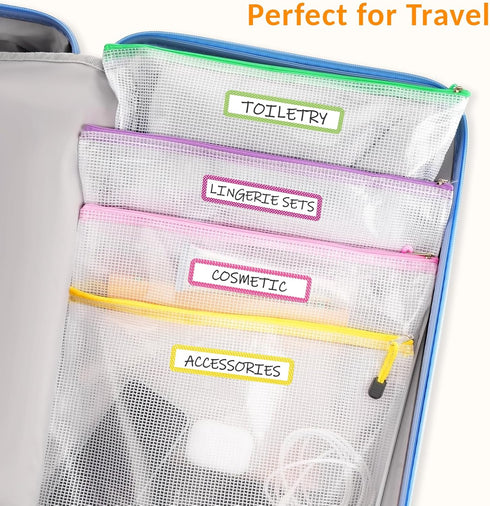 Sooez 24 Pack A4 Size Mesh Zipper Pouch with Sticky Labels, Durable Organizing Storage Bags for Office and Classroom