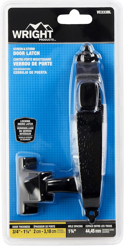 Wright Products Colonial Tie Down Push Button Door Latch, Black, for Screen and Storm Doors