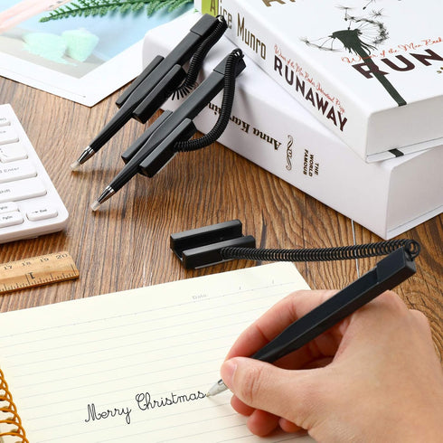 Zonon Secure Pen with Adhesive Chain, Black Ink Counter Pen with Base for Home Bank Office Supplies