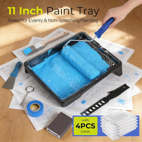 32PCS 2 4 4" 9" 11'' INCLY Paint Roller Kit with to Ft Extension Pole, & Paint Rollers with Tray, Paint Brushes