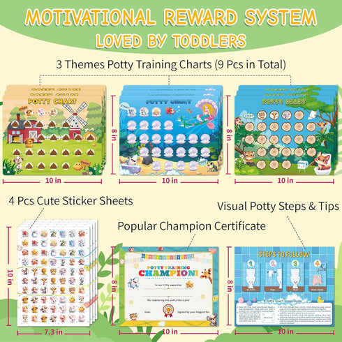 JIXZEN 3 1-3, 2-4, Reward(15 Potty Training Chart with Animal Themes Potty Training Stickers, Fun Potty Reward Chart