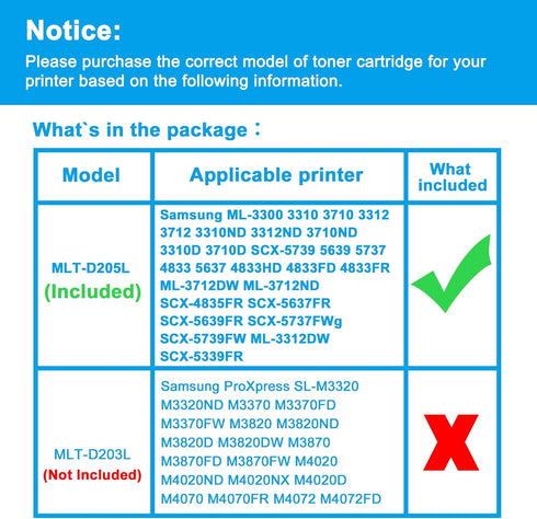 LCL Compatible Toner Cartridge Replacement for Samsung MLT-D205L MLT-D205S, 5000 Page (1-Pack Black)