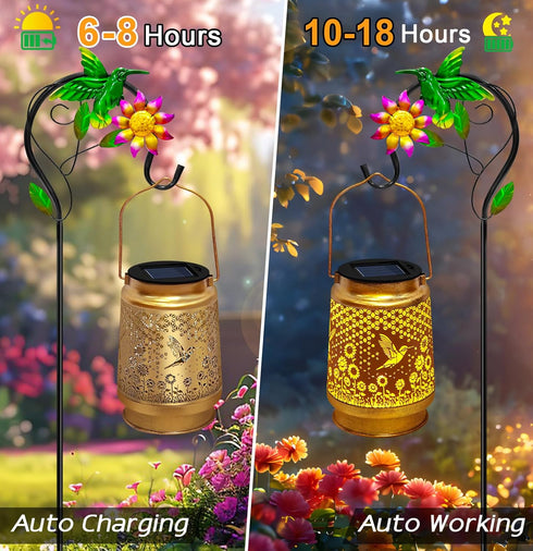 Hummingbird Hook,Hummingbird Mothers Day Gifts Solar Lanterns Outdoor Waterproof with Shepherd Garden Decor Birthday