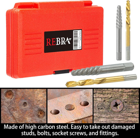 Set, 37# 6542 (18-Pieces) Screw Extractor Cr-Mo & HSS Steel Cobalt Left-Hand Drill Bit, Easy Out Broken Bolt Remover