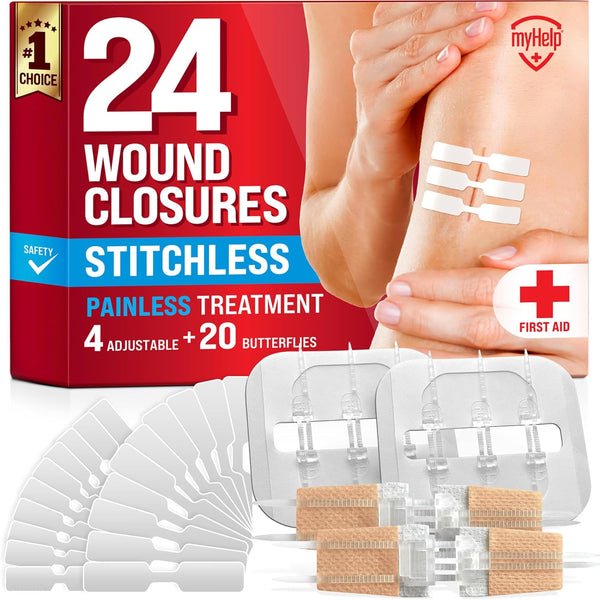 Emergency Wound Closure Strips - 24pk - 3 Types Easy to Use