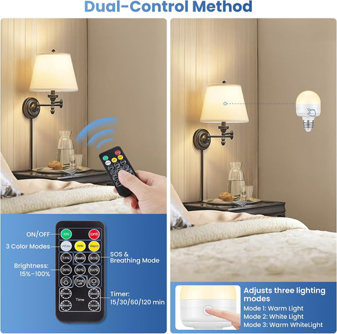 E26 Bulbs 10W 900lm 3-in-1 3500mAh 60W Bulbs 2 Pack Rechargeable Light with Remote, Battery Operated Emergency