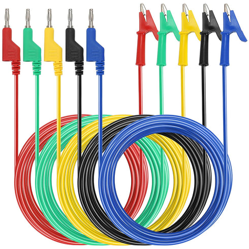 Sumnacon 5PC Multimeter Banana Plug to Crocodile Alligator Clip Test Probe, 9.8Ft/3M Colorful Silicone Lead Wire Cable