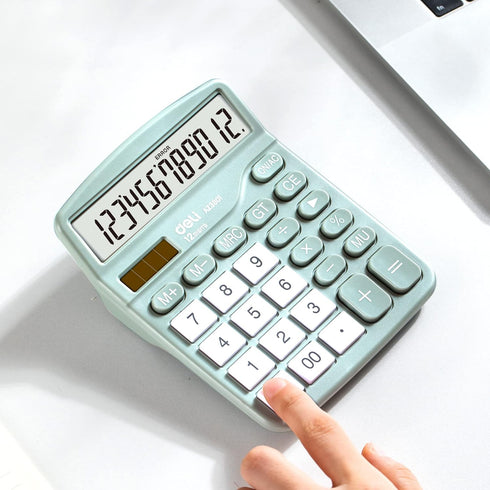 Deli Standard Function Desktop Calculator with 12 Digit Large LCD Display and Sensitive Button, Solar Battery Dual