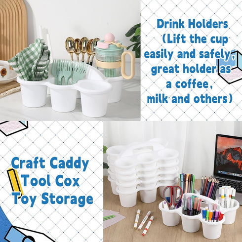 6 Pack 6 Classroom Caddy with Handle Plastic Storage Caddy Organizer with Compartments Drink Cup Caddies Holder
