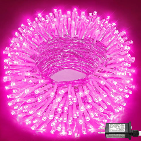 100FT 300 LED Outdoor String Lights, Connectable Pink Christmas Lights Indoor Waterproof