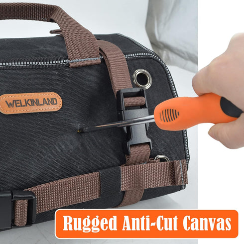 15-Pockets 15L WELKINLAND Heavy-Duty Waxed Canvas Tool roll, Tool Wrap Roll, Tool Up Roll Bags, Tool Bag Roll, Tool