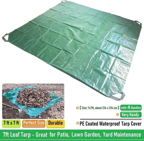 7x7 4 Ft Yard Garden Leaf Tarp W/ Handles Waterproof Tarp for Sandbox Cover,Outdoor Tarpaulin,Lawn Debris,Landscape